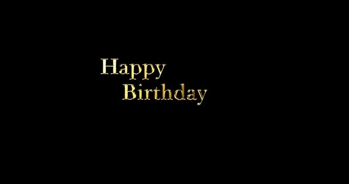 移動する金色の星のパーティクルの輝きの中から「HappyBirthday」の文字が出てくるアニメーション素材(背景透過)アルファチャンネル付MOV