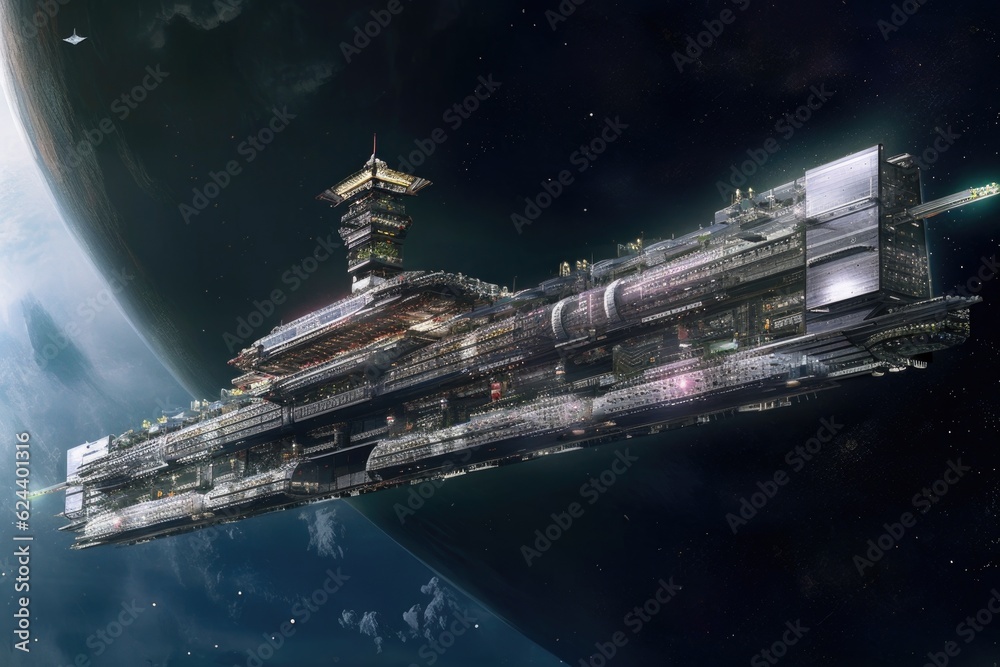 Canvas Prints interstellar ark ship for long-distance space travel, created with generative ai