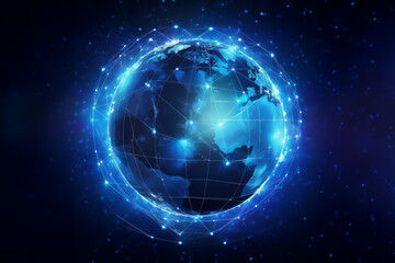 Obraz premium Planet earth surrounded by a network that symbolizes internet connection. high data, hyper high detail realistic concept.Generative AI, illustration