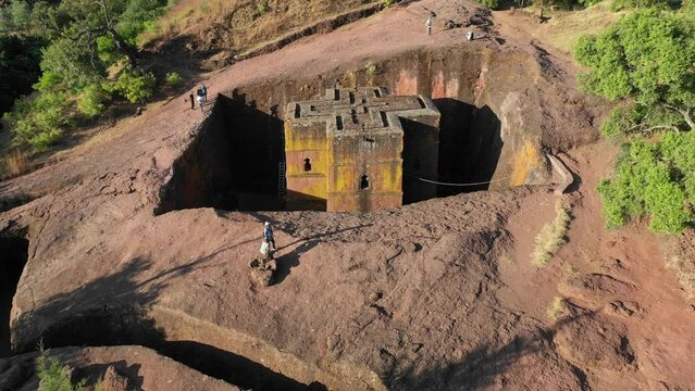 Aerial view of monolithic rock-cut church of bete giyorgis Lalibela, Ethiopia