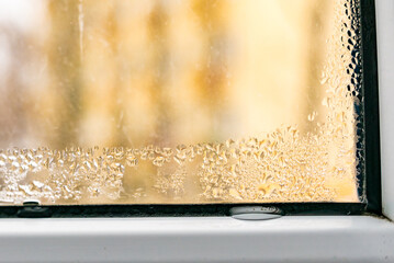 Wet window pane. Water condensation problem.