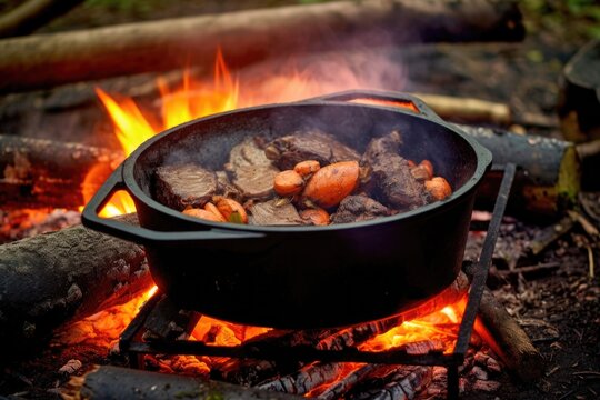 dutch oven stew cooking process step by step, created with generative ai