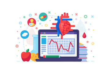 Heart Organ Medical Cardio Research Flat Concept - obrazy, fototapety, plakaty
