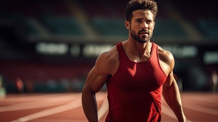 Caucasian professional male athlete start running