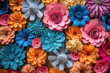 Fototapeta premium colorful paper flower wall as a vibrant background, created with generative ai