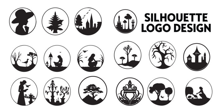 Set of silhouette minimal logo vector illustration. Silhouette logo. black logo. logo icon.