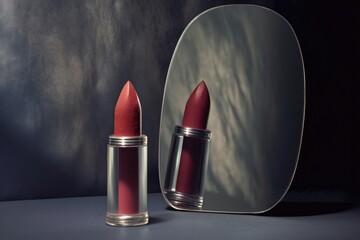 lipstick tube reflected in a handheld mirror, created with generative ai