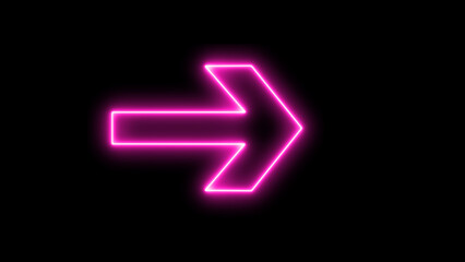 The fuchia/purple color arrow points to the right. Flashing neon icon to the right arrow. right neon arrow.