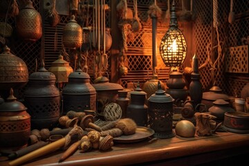 traditional moroccan lantern workshop tools, created with generative ai