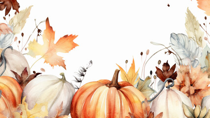 Fall watercolor illustration. Autumn, harvest, thanksgiving card created with generative ai tools