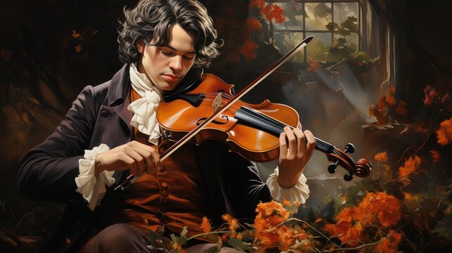 Handsome man playing violin, the musician violin classics theme