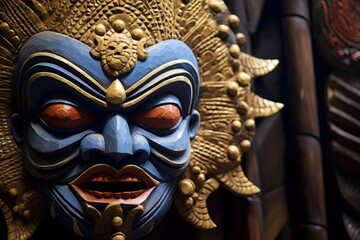 focus on the eyes of a dramatic balinese mask, created with generative ai
