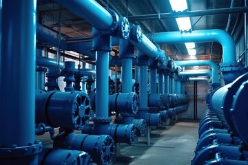 A machine in a building with pipes and valves