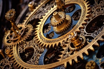 Fototapeta na wymiar close-up of intricate gears and cogs in clock mechanism, created with generative ai