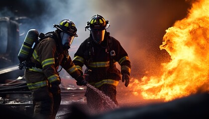 Fototapeta premium firefighters in action