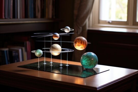 holographic solar system model floating above a desk, created with generative ai