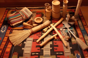 traditional navajo tools for rug making, created with generative ai - obrazy, fototapety, plakaty