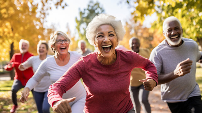 A joyful photo of people of all ages engaged in physical activities, promoting the importance of regular exercise for heart health Generative AI