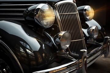 polished classic car headlights and grille, created with generative ai