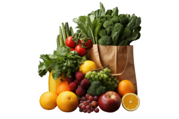 Pile of vegetable and fruit for healthy food concept isolated on transparent background.Generative Ai