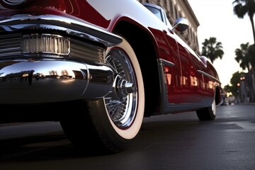 classic cars shiny chrome wheels and tires, created with generative ai