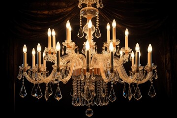 elegant crystal chandelier with lit candles, created with generative ai