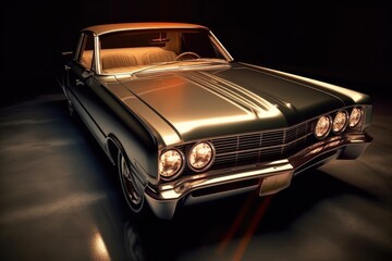 Obraz na płótnie Canvas shiny restored classic car with open hood, created with generative ai
