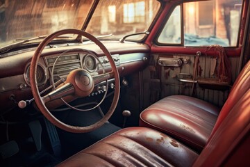 old car interior with restored leather seats, created with generative ai