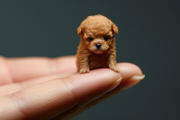 tiny small dog sitting on a finger tip, ai generated - obrazy, fototapety, plakaty