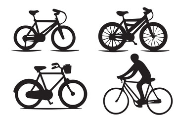 Silhouette of a person riding a bicycle. Set of bicycle black vector set design