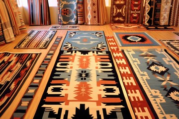aerial view of different navajo rug designs, created with generative ai - obrazy, fototapety, plakaty