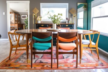 upcycled dining room set with eclectic mix of vintage and contemporary pieces, created with generative ai