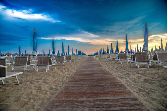 Beach in Romagna at sunset