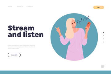 Stream and listen music sound composition online service landing page design website template