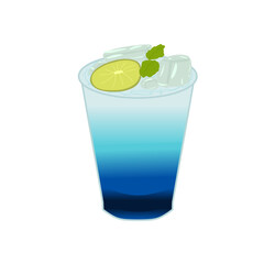 Vector illustration of blue ice topped with lemon and mint leaves