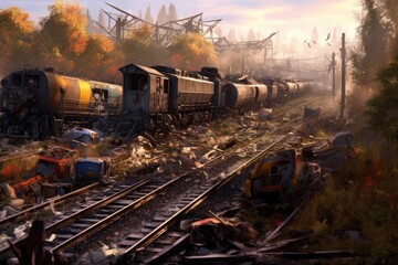 derailment aftermath with scattered cargo, created with generative ai