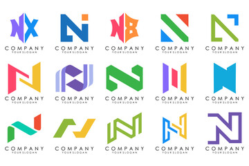 set of Abstract letter N logo design. modern creative logotype monogram icon design inspiration.