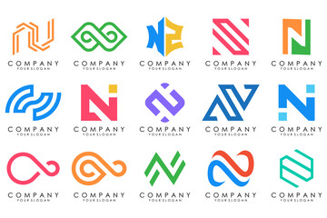 set of Abstract letter N logo design. modern creative logotype monogram icon design inspiration.