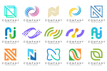 set of Abstract letter N logo design. modern creative logotype monogram icon design inspiration.