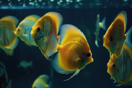 tropical fish swimming in school, their movements synchronized, created with generative ai