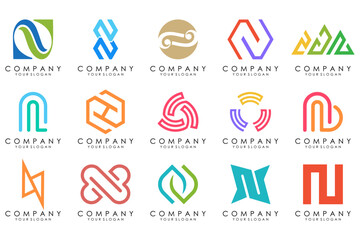 set of Abstract letter N logo design. modern creative logotype monogram icon design inspiration.