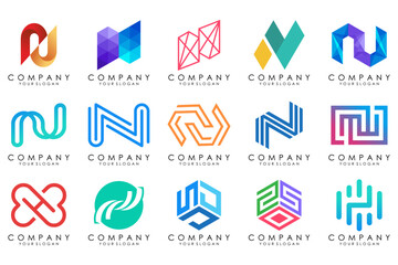 set of Abstract letter N logo design. modern creative logotype monogram icon design inspiration.