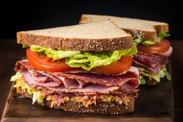 sandwich with ham and vegetables and salad