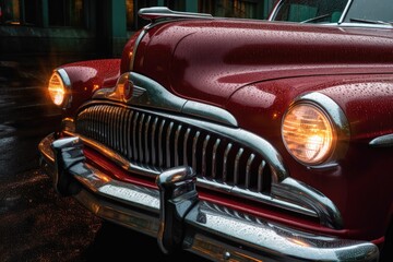 classic cars gleaming headlights and grille, created with generative ai