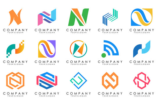 set of Abstract letter N logo design. modern creative logotype monogram icon design inspiration.