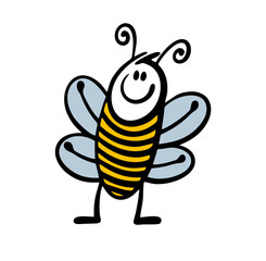 Cartoon butterfly insect with a human face flies with its wings spread. Vector illustration of wildlife.