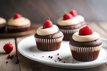 chocolate cupcakes with red velvet toppings and candle - Generative AI