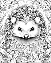 Mandala, black and white illustration for coloring animals, hedgehog.