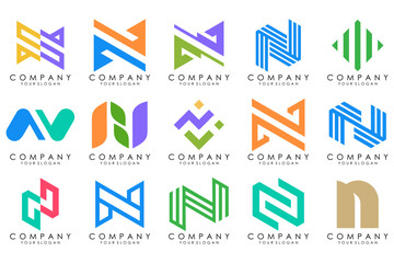 set of Abstract letter N logo design. modern creative logotype monogram icon design inspiration.