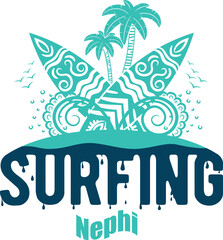 Naklejka premium Summer surfing T-shirt design. Summer t-shirt design vector. For t-shirt print and other uses